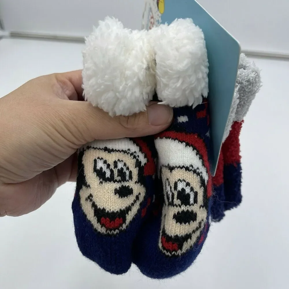 Disney Mickey Mouse Fuzzy Cozy Socks 2 Pairs 12-24 Months NWT Stocking Stuffers